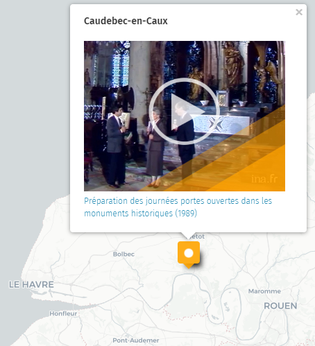 Carte de France du patrimoine : cliquer sur Caudebec-en-Caux
